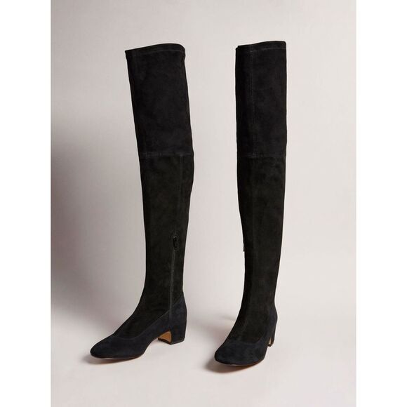 TED BAKER Ayannah Over The Knee Suede Stretch Leather Black Boots US Size 7 New - Picture 2 of 15